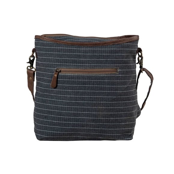 Myra Bag Handmade Mail Shoulder Bag Upcycled Canvas & Cowhide Leather - Picture 5 of 9